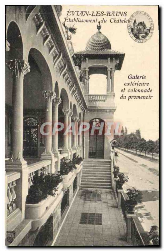 Old Postcard Evian Les Bains du Chatelet Establishment outdoor gallery and co...