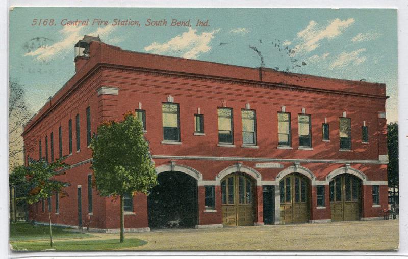 Central Fire Station South Bend Indiana 1911 postcard