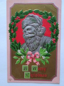 Vintage Santa Claus Christmas Postcard P Sander Silver Faced Saint Nick Embossed