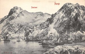 Svolvaer Norge Norway Ships in Harbor Scenic View Vintage Postcard AA70434