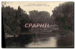 Old Postcard Bords de Seine Puteaux The island of love and Rothschild Island Dam