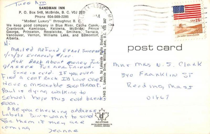 McBridge British Columbia Canada Sandman Inn Street View Vintage Postcard K96828