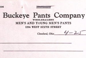 1939 BUCKEYE PANTS COMPANY CLEVELAND OHIO YOUNG MENS PANTS BILLHEAD INVOICE Z376