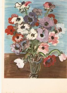 R.Dufi. Flowers. Bouquet of anemones Fine painting, modern French postcard