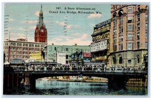 1911 Tower Clock Home Furnishers, Grand Ave Bridge Milwaukee WI Postcard