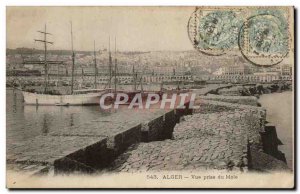 Algeria Algiers Old Postcard View from Mole (boat boat ship)
