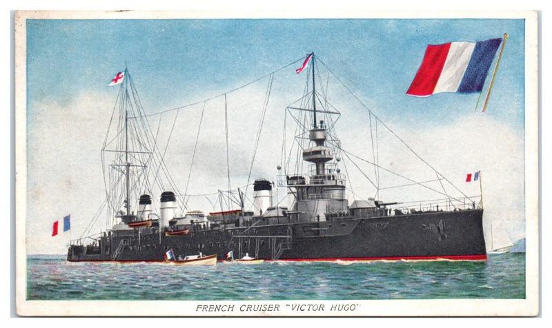 Early 1900s French Cruiser, Victor Hugo, Prudential Insurance Co. Ad Postcard