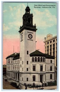 1913 Post Office & Government Building Clock Tower View Jacksonville FL Postcard 