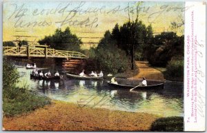 VINTAGE POSTCARD ROW BOATS WITHIN THE 371 ACRES OF WASHINGTON PARK CHICAGO 1908