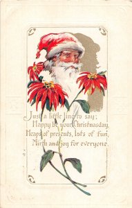 F97/ Santa Claus Christmas Postcard c1910 Flowers Shadow Happy 9