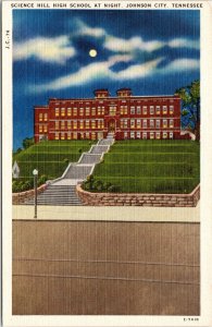 Science Hill High School Johnson City TN Tennessee Night Linen Postcard VTG UNP 