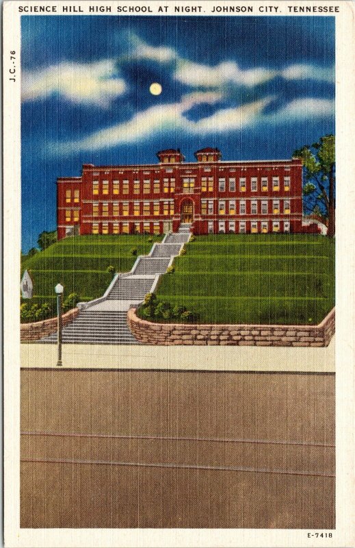 Science Hill High School Johnson City TN Tennessee Night Linen Postcard VTG UNP 