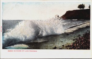 Scene On Shore of Lake Michigan Vintage Postcard C072