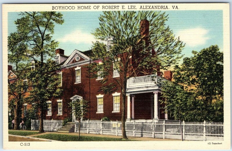 c1940s Alexandria, VA Robert E. Lee Boyhood Home House Linen PC Roadside A330