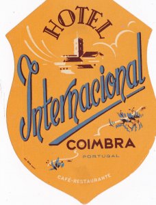 Portugal Coimbra Hotel Internacional Vintage Luggage Label sk2125