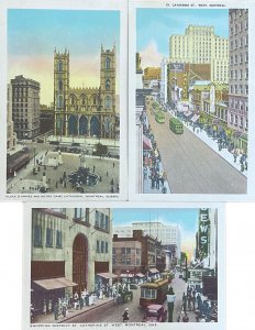 Canada Montreal shopping district St. Catherine tramway lot of 3 postcards