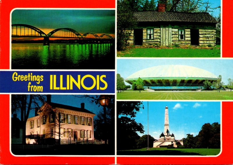 Illinois Greetings Multi View Lincoln's Home and Tomb Mississippi River ...