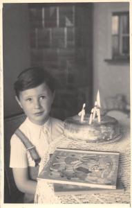 D88/ Interesting RPPC Real Photo Postcard c1930s Boy Birthday Cake Foreign 15