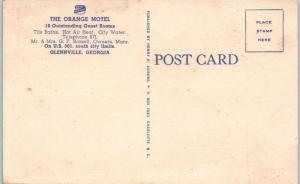 GLENNVILLE, GA Georgia  The ORANGE  MOTEL  c1940s Roadside  Linen Postcard