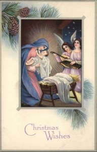 Christmas Angels Play Music Baby Jesus Christ Stecher Ser 791A c1910 Postcard