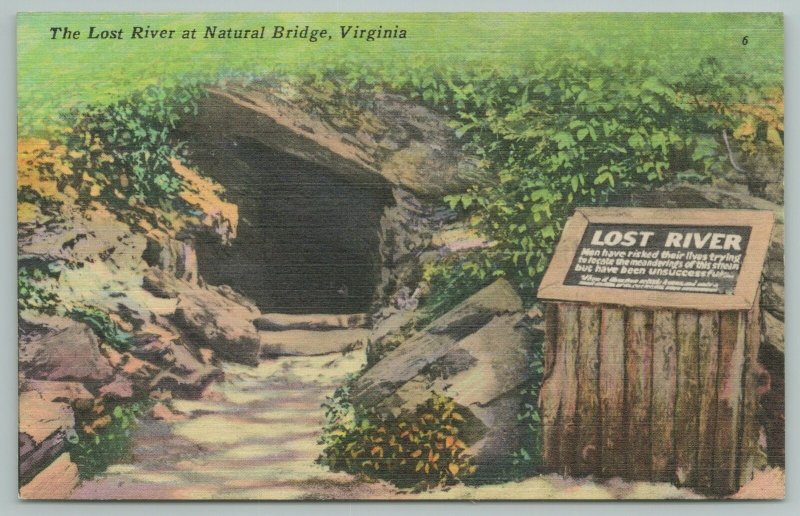 Natural Bridge Virginia~Lost River Entrance & Sign~Vintage Postcard
