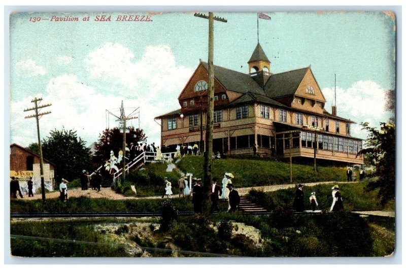 1907 Pavilion At Sea Breeze Tourists Amusement Park Rochester New York Postcard