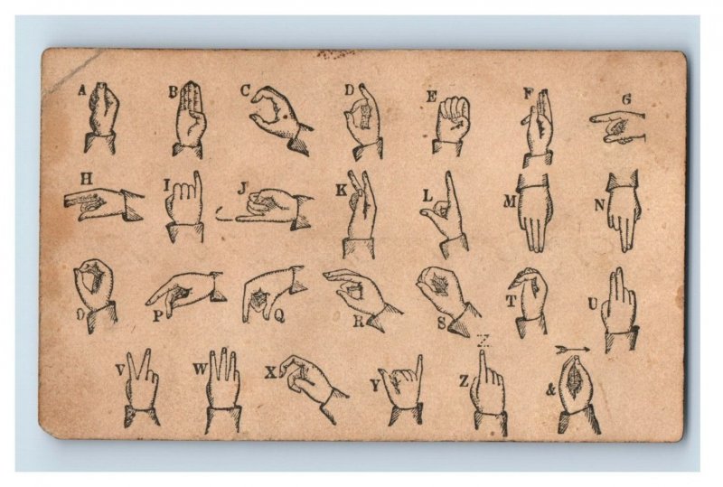 1880s Sign Language Card Alphabet F49