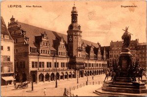 Germany Leipzig Altes Rathaus Siegesdenkmal Vintage Postcard 09.99