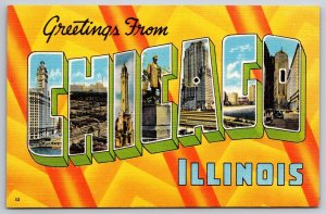 Large Letter Greetings From Chicago Illinois IL UNP Unused Linen Postcard I15
