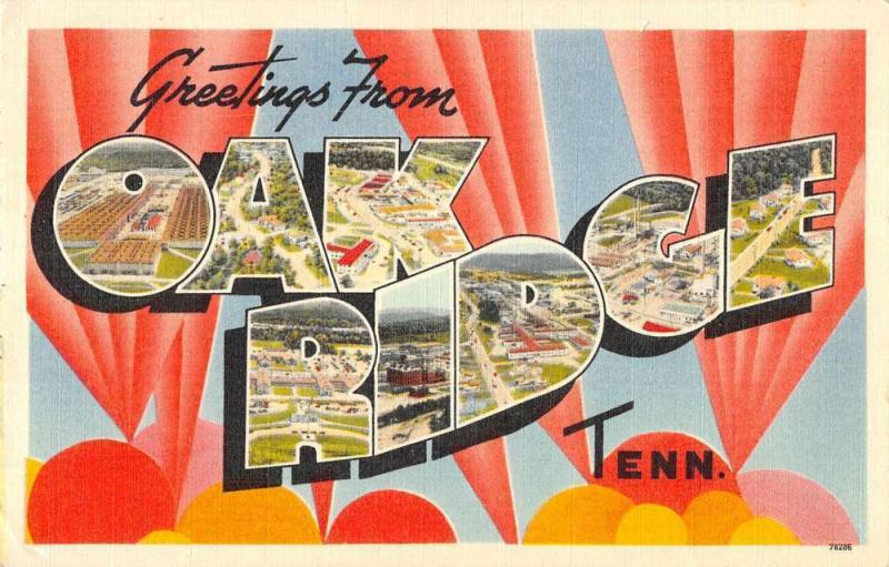 Oak Ridge Tennessee Greetings From large letter linen antique pc ZA440617