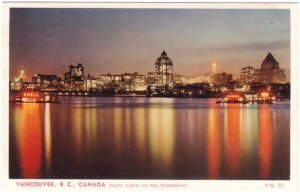 Night Lights On The Waterfront, Vancouver, British Columbia, Vintage Postcard #1