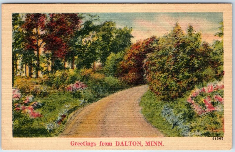 c1940s Dalton, Minn. Greetings from Souvenir Stock Custom Linen Postcard MN A264