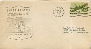 Cover Letter First Flight New England Pacific Coast 1945 Oak Tree Hartford
