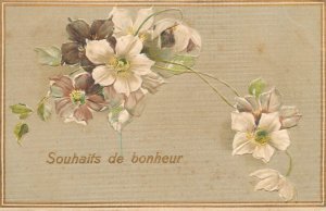 Embossed flowers fantasy greetings heart eases France 1907