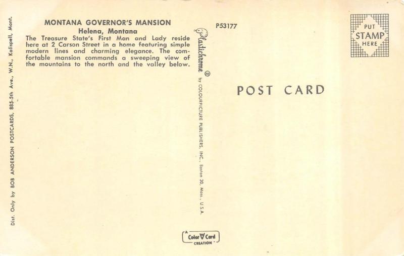 HELENA, MT Montana     GOVERNOR'S MANSION~2 Carson St     Chrome Postcard