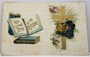 To Greet you at  Easter Golden Cross, Bibles 1911 Worcester Mass Postcard G17