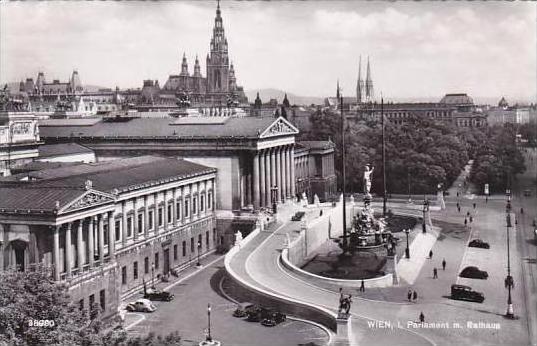 Austria Vienna Parliament mit Rathaus Real Photo