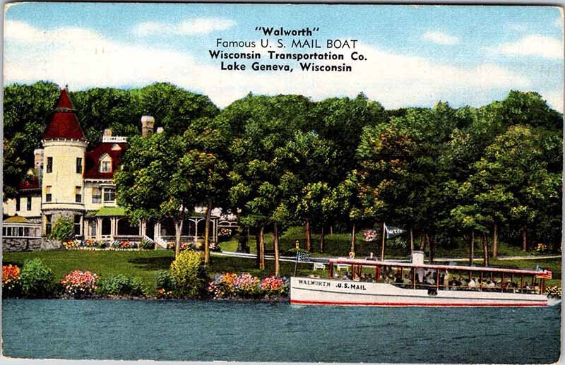 Postcard BOAT SCENE Lake Geneva Wisconsin WI AK4054