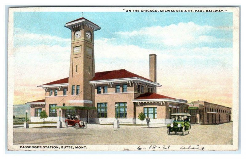 BUTTE MT Montana ~ C, M & St Paul RAILWAY DEPOT 1921 Silver Bow County Postcard