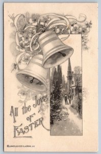 All The Joys Of Easter, Bells, Town Scene, Antique Jones Keyser Arras Postcard