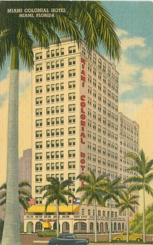 Bayfront Park Colonial Hotel Miami Florida Postcard Teich linen 20-116 
