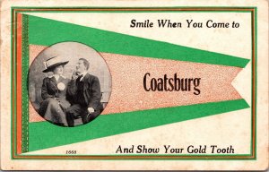 Advertising Postcard Pennant Flag Man and Woman Lovers Coatsburg, Illinois