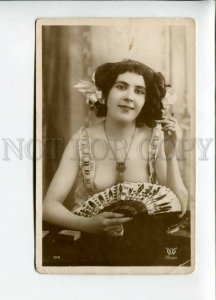 3156722 Semi-Nude BELLE Woman w/ Fan SMOKING vintage PHOTO