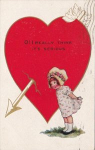 Valentine's Day With Young Girl and Arrow Pierced Red Heart 1918