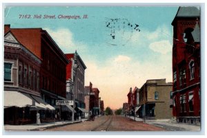 1912 Neil Street Buildings Road Champaign Illinois IL Vintage Antique Postcard 