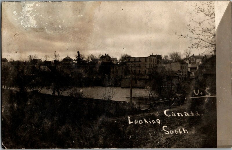 RPPC U.S. Canada Border Looking South Vintage Postcard E21