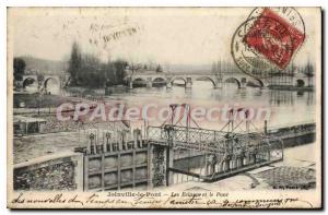 Old Postcard Joinville le Pont The sluice andthe Bridge