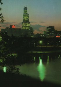 Vintage Postcard Sears Tower Silhouette World's Tallest Building Chicago Skyline