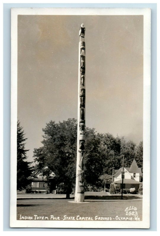 1920s-30s RPPC Indian Totem Pole Olympia, WA Ellis Real Photo Postcards P70 