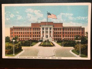 Vintage Postcard 1923 University of Nebraska Hospital 42nd & Dewey Ave Omaha Neb